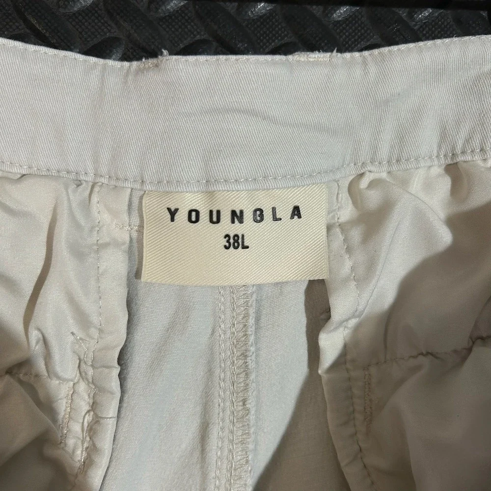 YOUNGLA 616 Cream Light Khaki Cargo Utility Pocket Streetwear Pants Men Size 38L